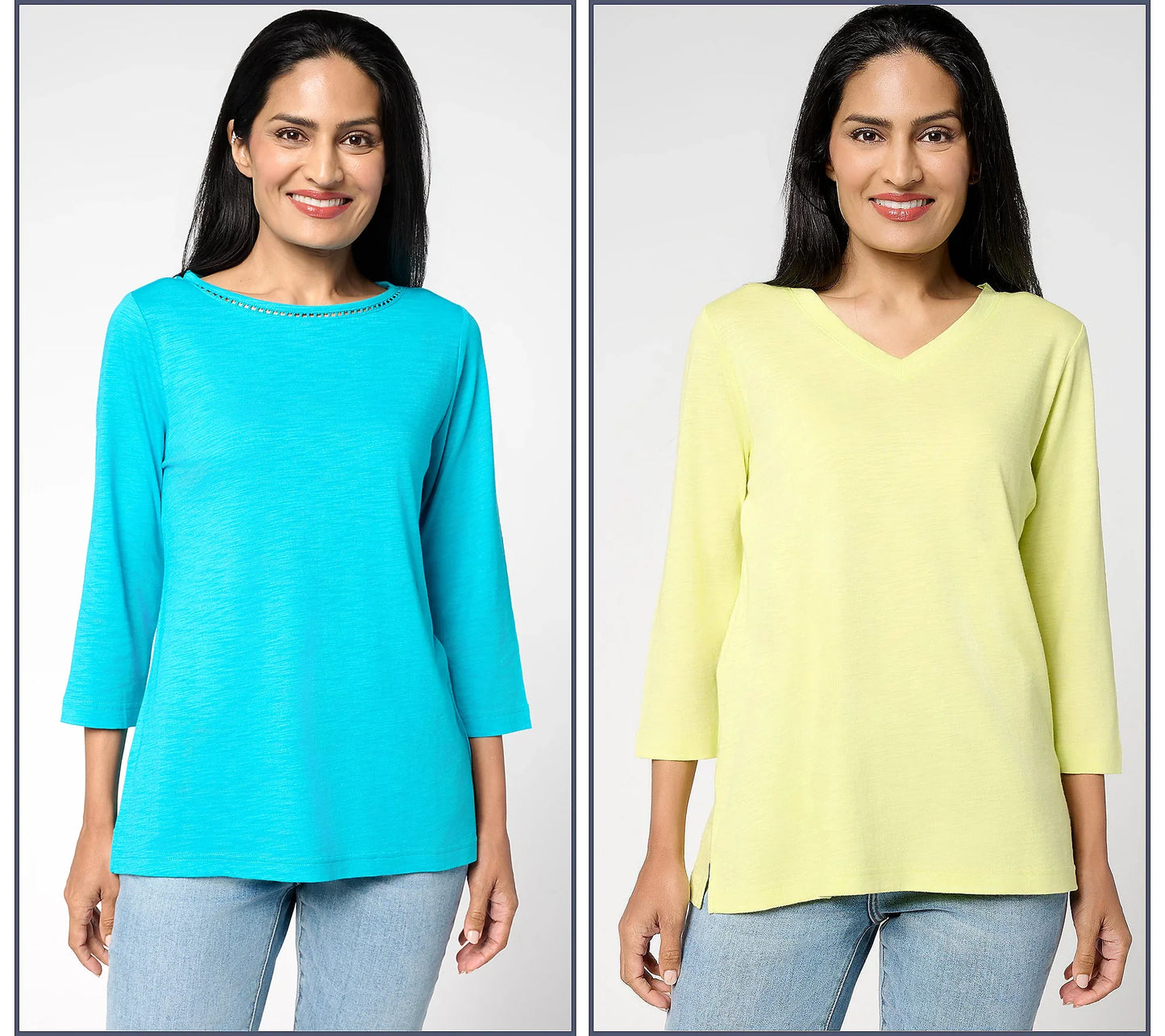 Set of 2 3/4 Sleeve Slub Knit Tops