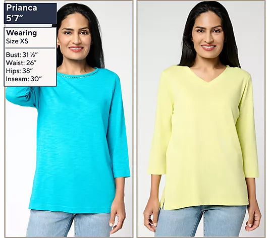 Set of 2 3/4 Sleeve Slub Knit Tops