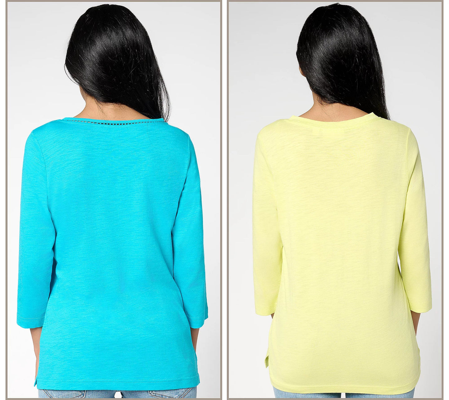Set of 2 3/4 Sleeve Slub Knit Tops