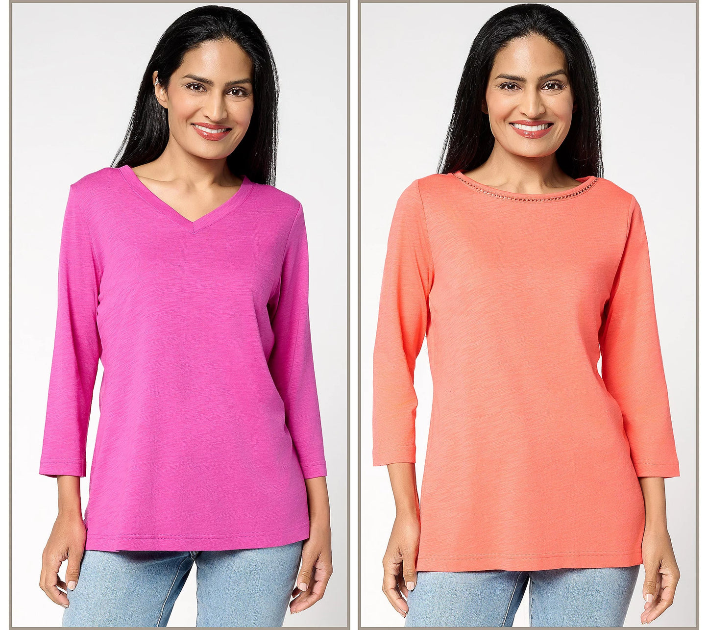 Set of 2 3/4 Sleeve Slub Knit Tops
