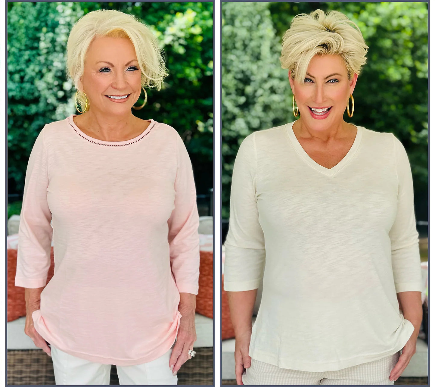 Set of 2 3/4 Sleeve Slub Knit Tops