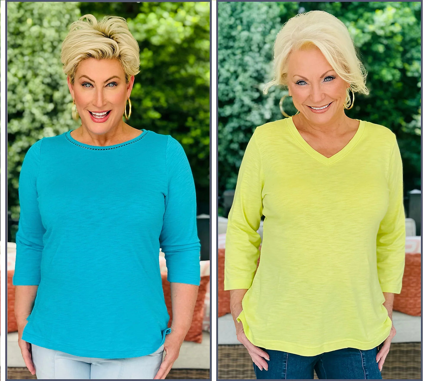 Set of 2 3/4 Sleeve Slub Knit Tops