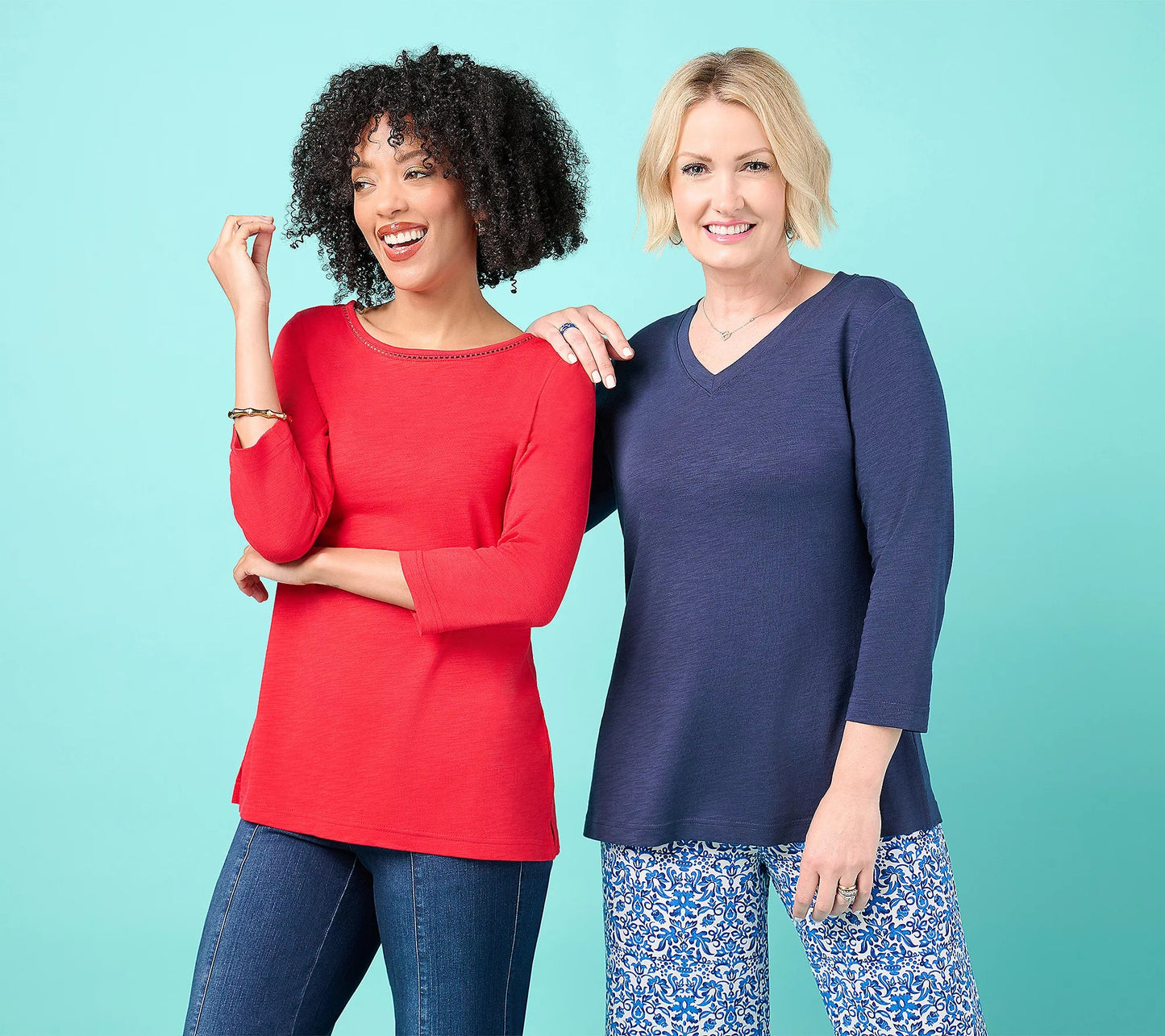 Set of 2 3/4 Sleeve Slub Knit Tops