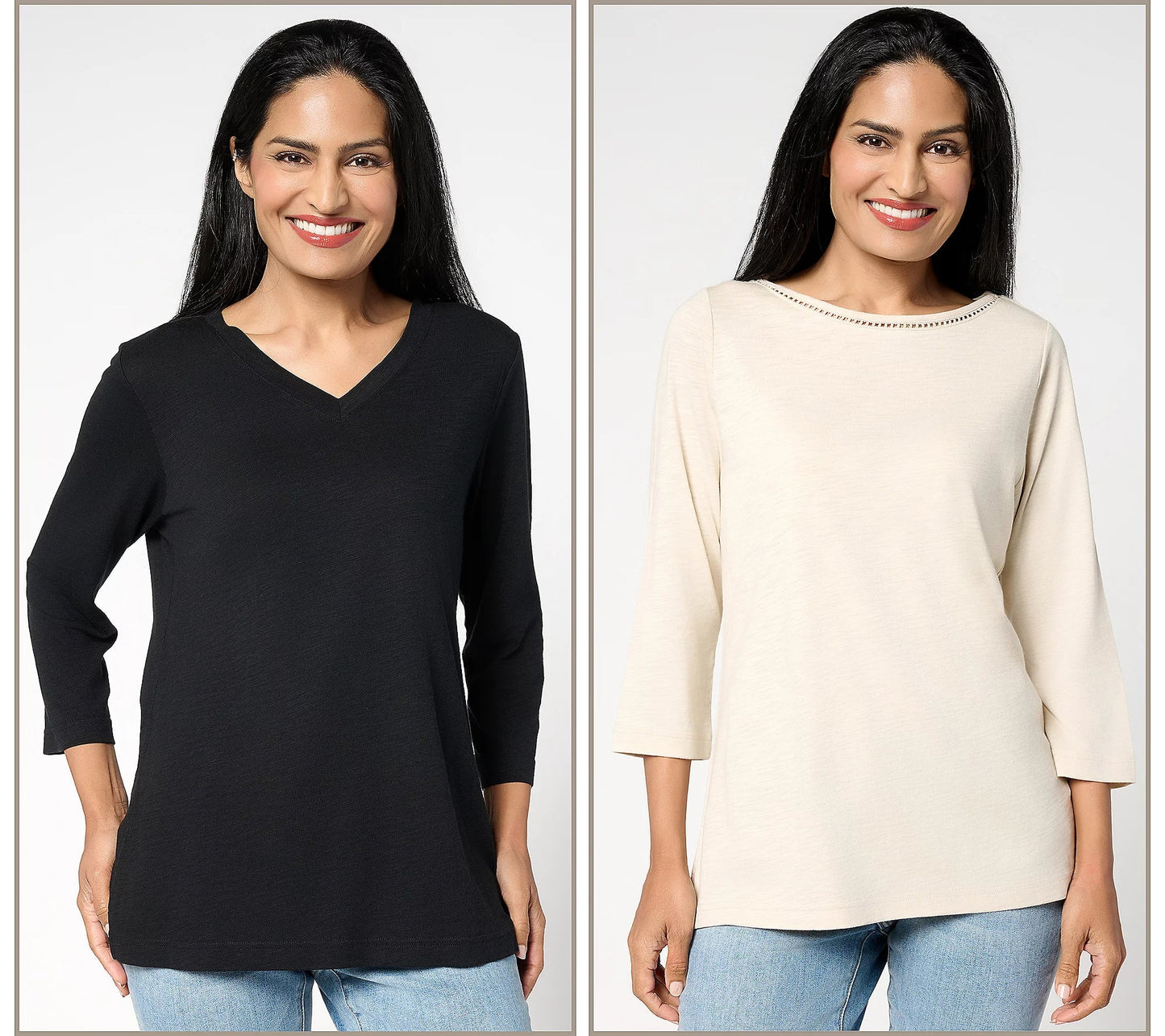 Set of 2 3/4 Sleeve Slub Knit Tops