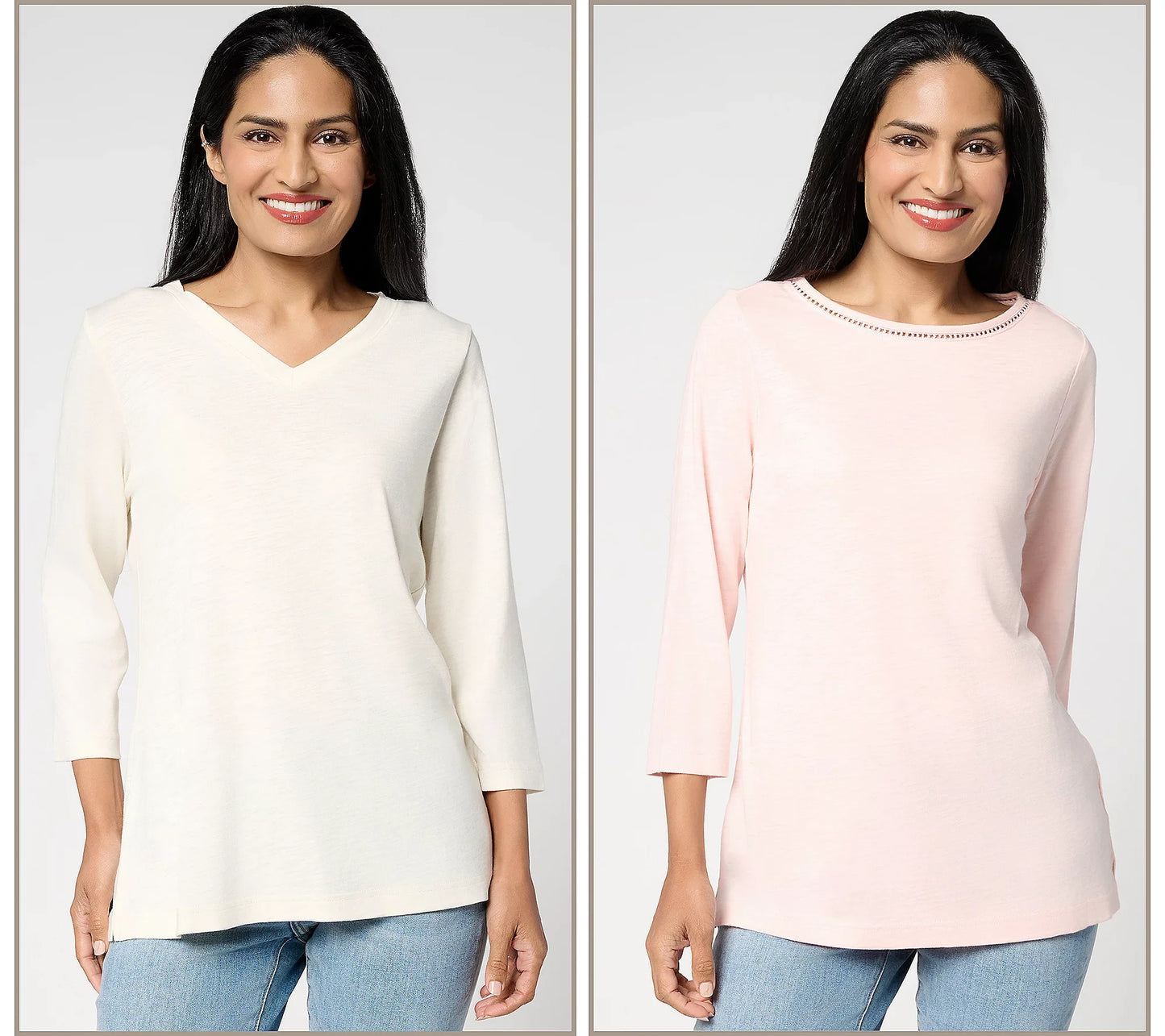 Set of 2 3/4 Sleeve Slub Knit Tops