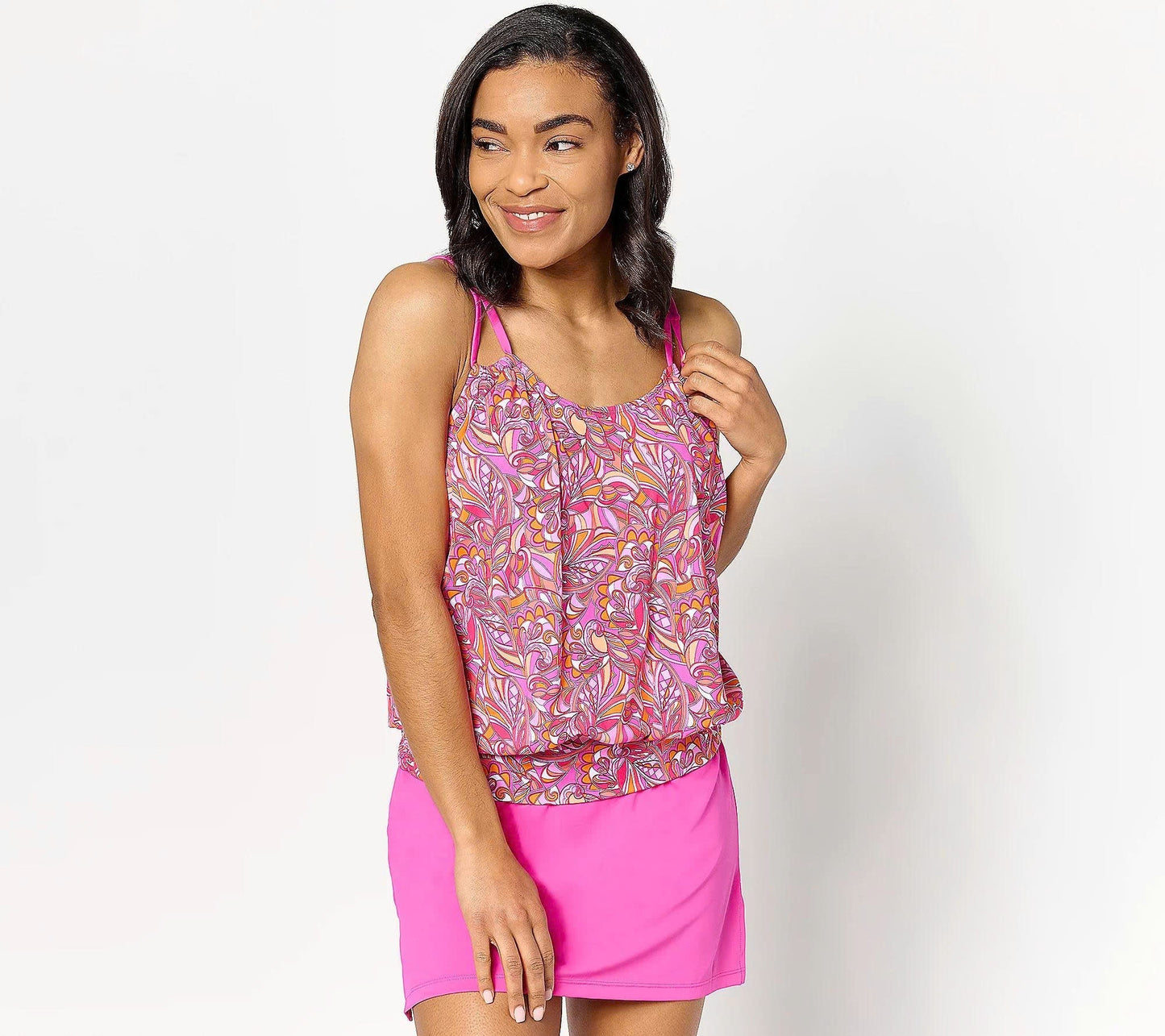 Swimsuits For All Blouson Tankini with Skirted Bottom