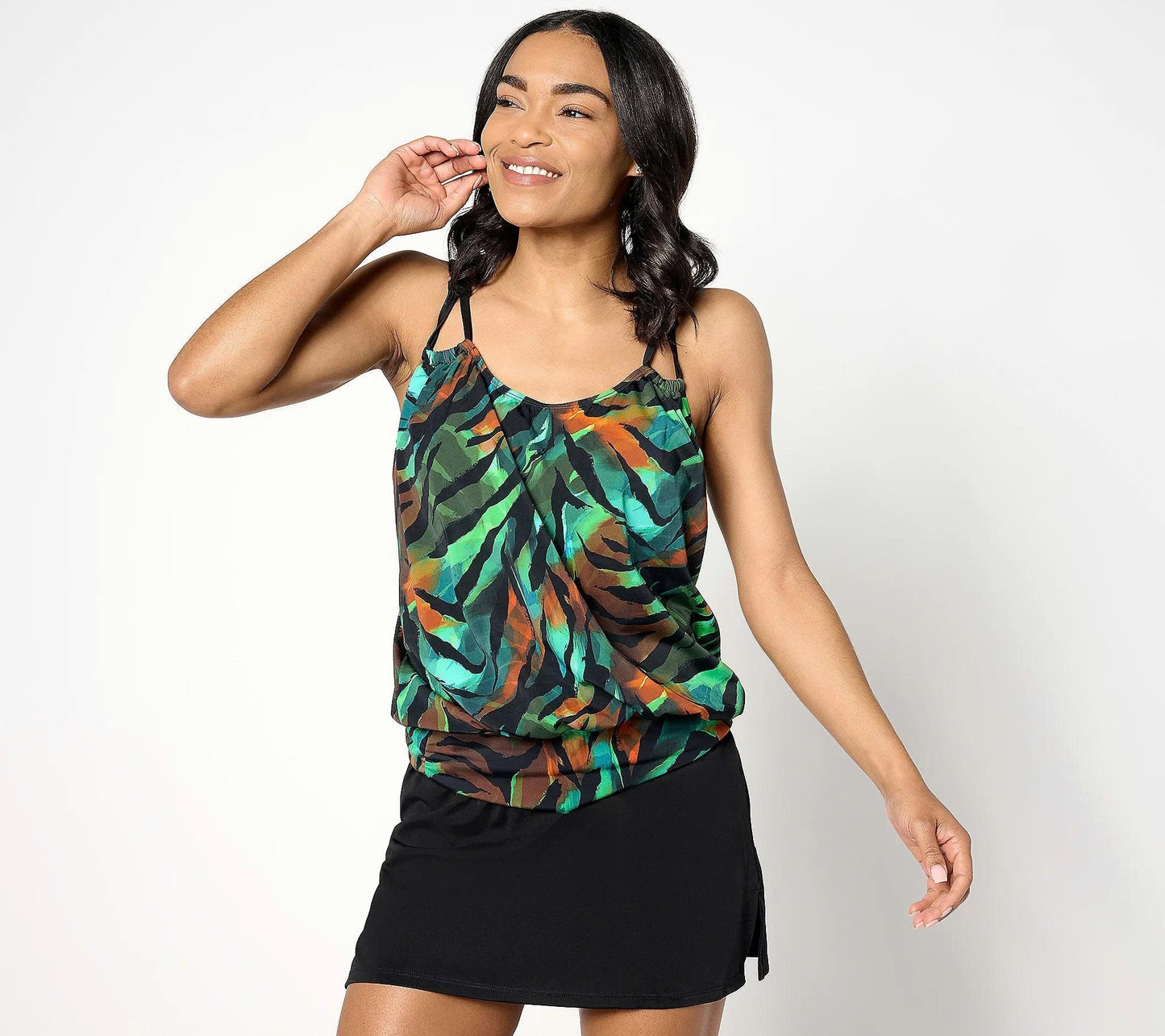 Swimsuits For All Blouson Tankini with Skirted Bottom
