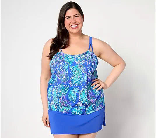 Swimsuits For All Blouson Tankini with Skirted Bottom