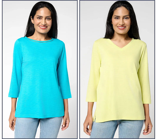 Set of 2 3/4 Sleeve Slub Knit Tops